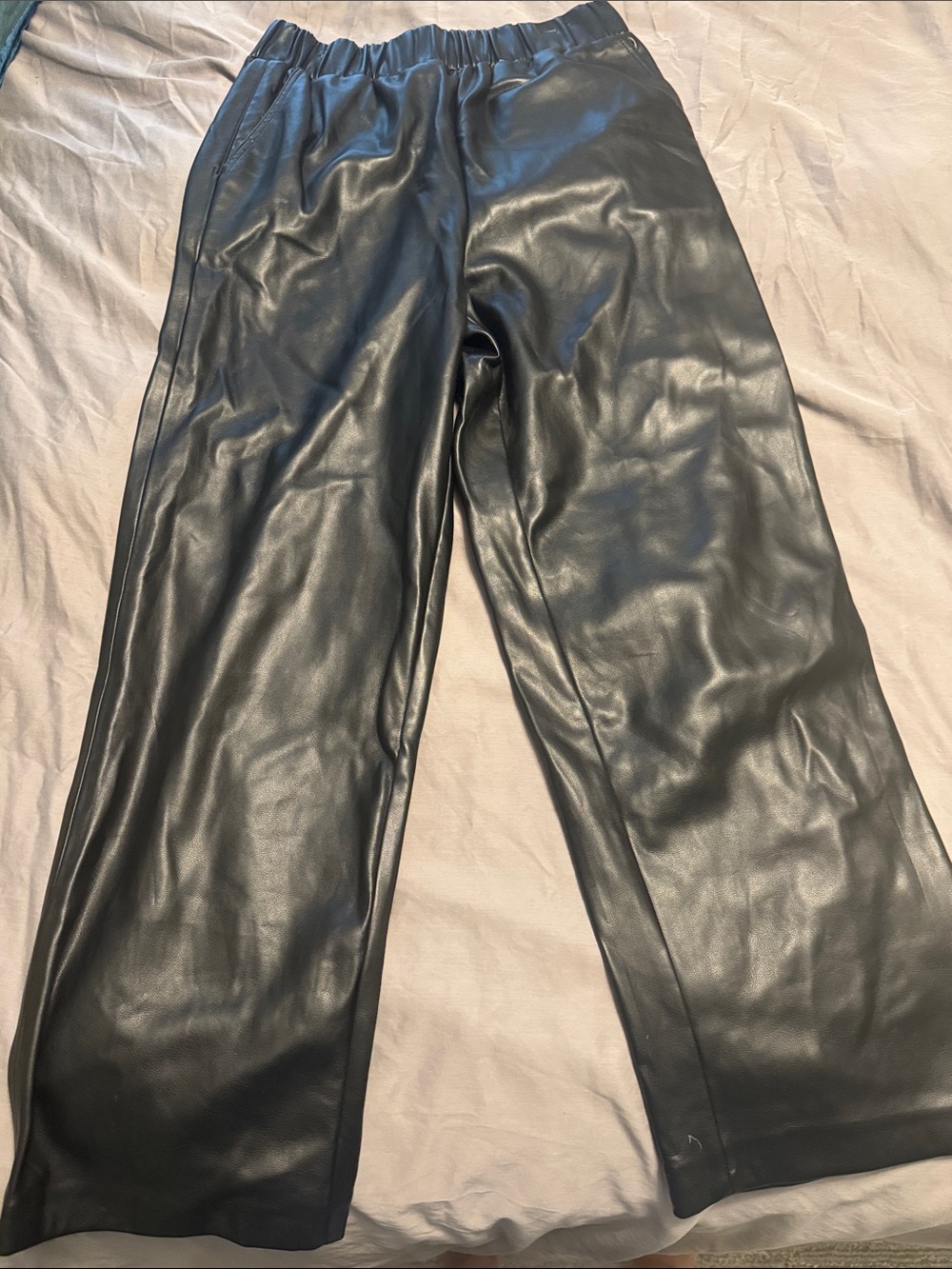BLANKNYC Black Faux Leather Wide Leg Pants Pull On M